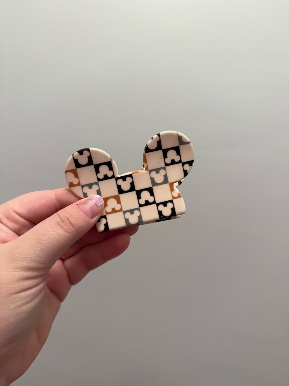 Checkerboard Mickey Mouse Ear Hair Clip - Cream & Black